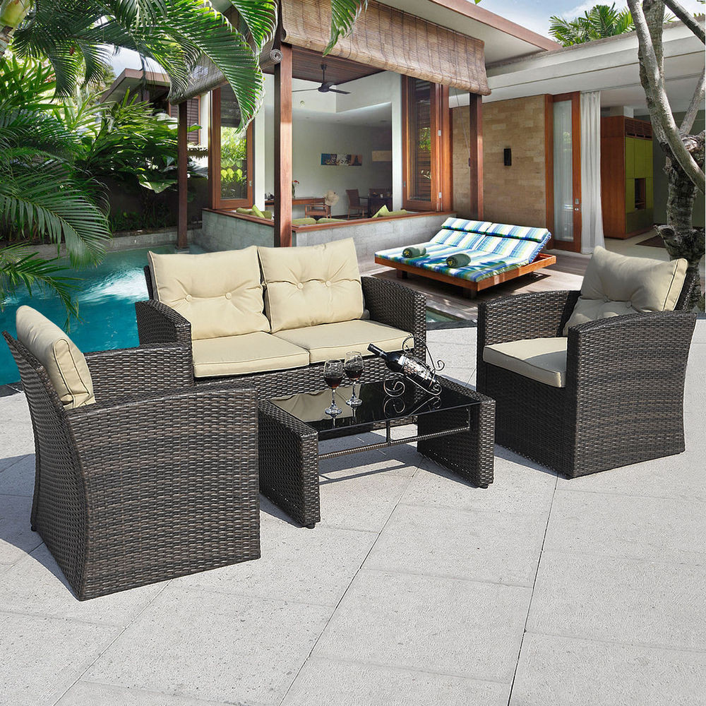 Best ideas about Rattan Patio Furniture
. Save or Pin 4PCS Gra nt Brown Wicker Cushioned Patio Set Garden Sofa Now.