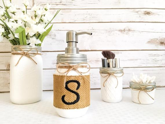 Best ideas about Rustic Bathroom Accessory
. Save or Pin Mason Jar Bathroom Set Rustic Bathroom Set Mason Jar Now.