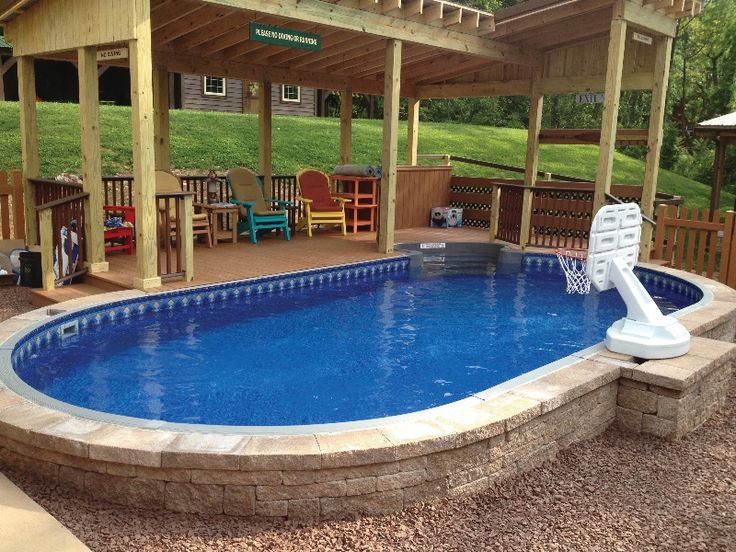 Best ideas about Semi Inground Pool Cost
. Save or Pin Oval semi inground pool surrounded by paver stones OMG Now.