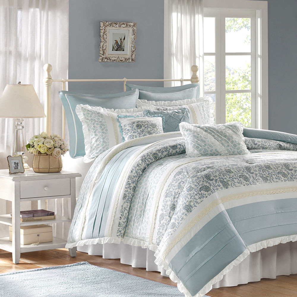 Best ideas about Shabby Chic Comforter Set
. Save or Pin CHIC BLUE LACE 9pc King FORTER SET FRENCH COTTAGE Now.