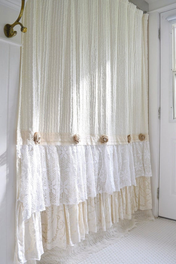 Best ideas about Shabby Chic Shower Curtains
. Save or Pin Shabby Cottage Chic Shower Curtain Cream Chenille Lace Ruffle Now.