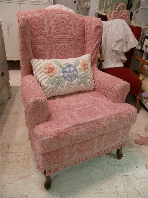 Best ideas about Shabby Chic Slipcovers For Wingback Chairs
. Save or Pin wingback chair PINK Roses Vintage Chenille Bedspread Now.