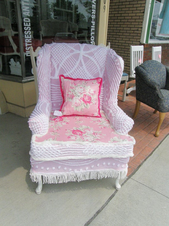 Best ideas about Shabby Chic Slipcovers For Wingback Chairs
. Save or Pin wingback chair shabby chic pink vintage chenille bedspread Now.