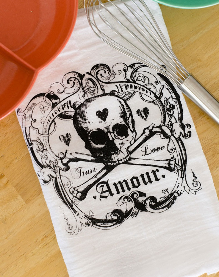 Best ideas about Skull Kitchen Decor
. Save or Pin Skull Towel Set of Two Amour Tea Towels Hand Printed Now.