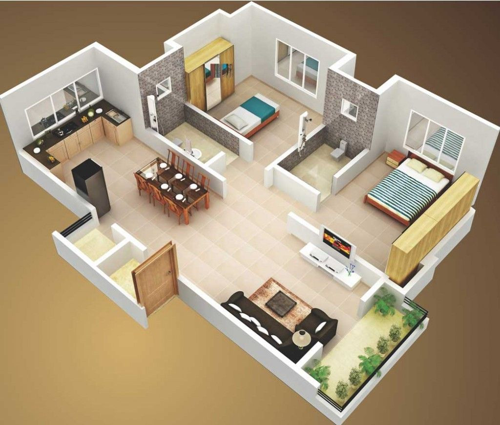 Best ideas about Small 2 Bedroom House Plans
. Save or Pin 3D Small House Plans 800 sq ft 2 Bedroom and Terrace 2015 Now.