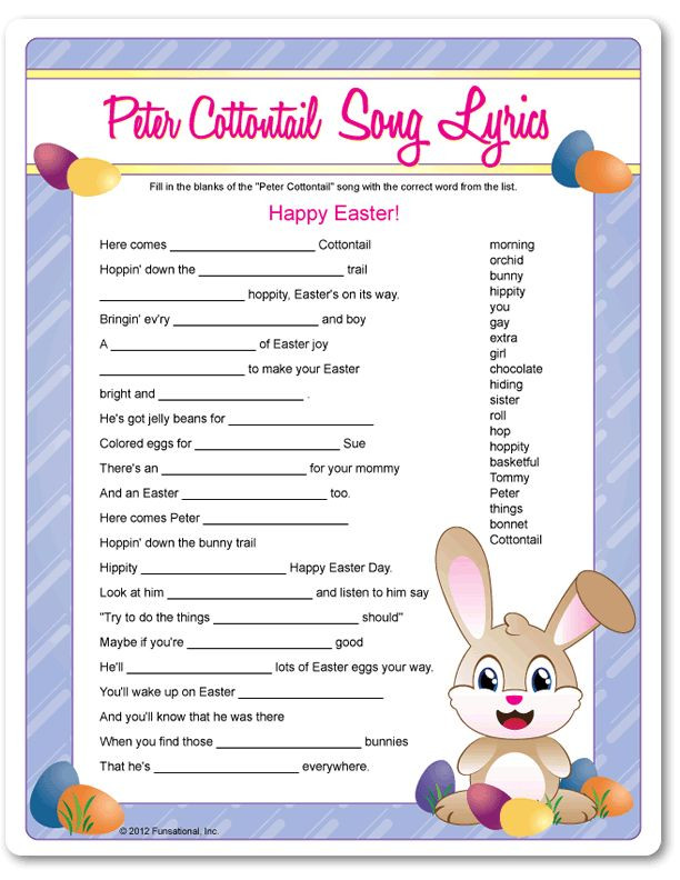 Best ideas about Spring Games For Adults
. Save or Pin Printable Peter Cottontail Song Lyrics Recreation & Leisure Activity Ideas Now.