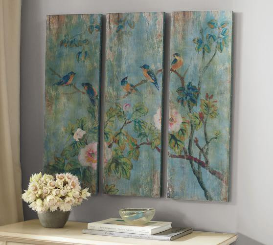 Best ideas about Triptych Wall Art . Save or Pin Bird and Branch Blue Triptych Panels Now.