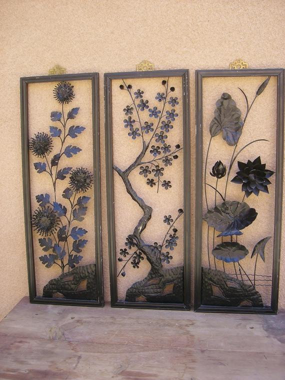 Best ideas about Triptych Wall Art . Save or Pin Vintage Japanese Triptych Framed Cut Metal Wall Art Now.