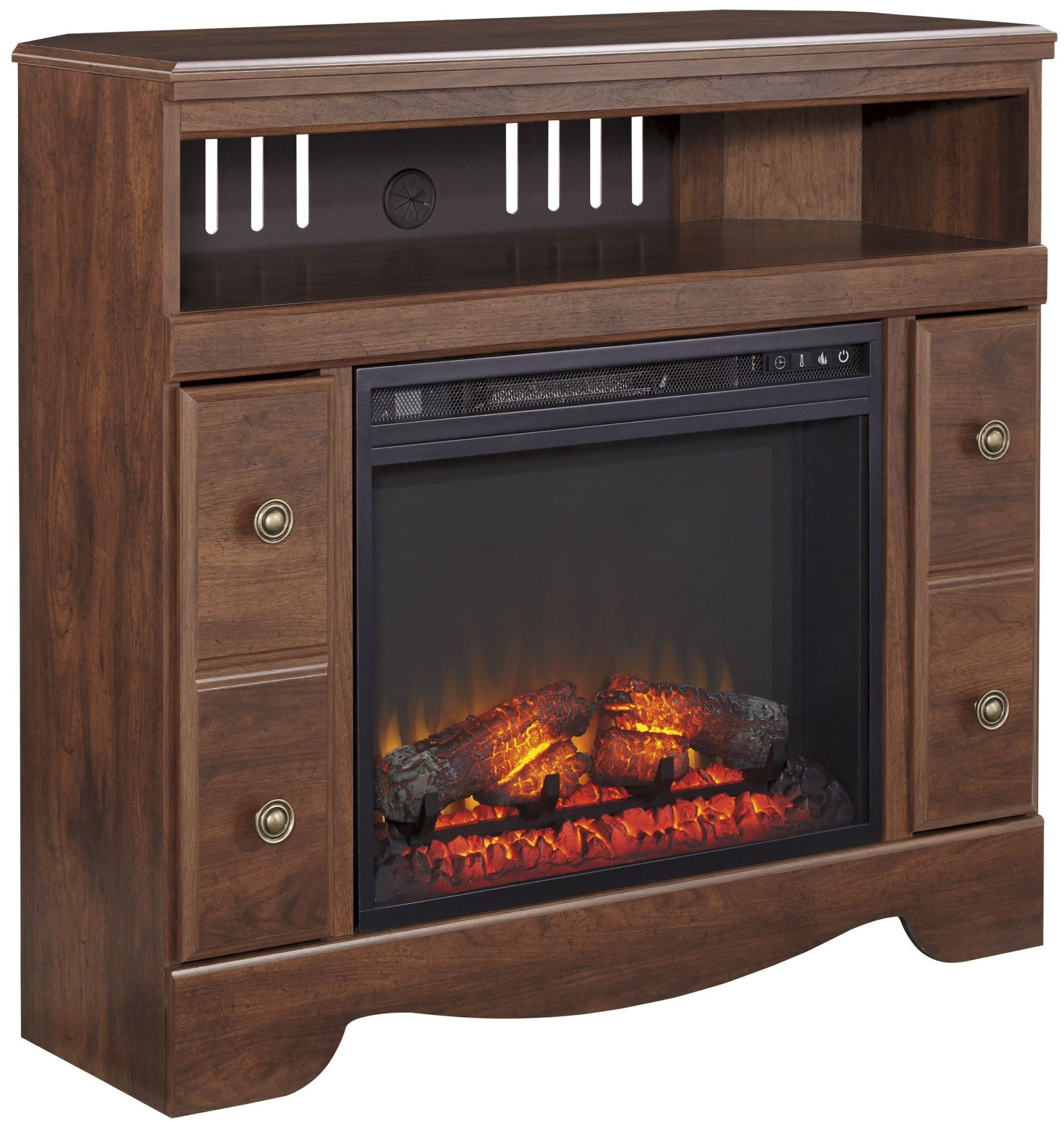Best ideas about Tv Stand With Fireplace Insert
. Save or Pin Brittberg Reddish Brown Corner TV Stand with Fireplace Now.