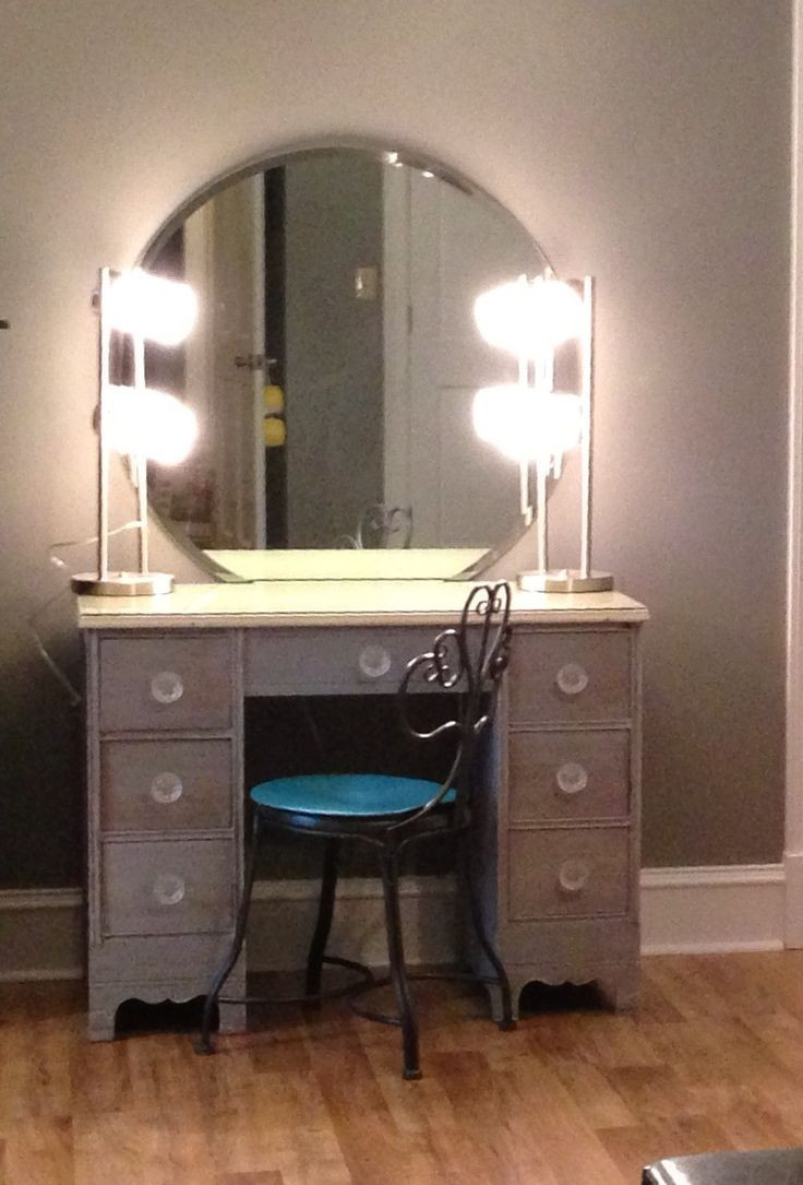 Best ideas about Vanity Table With Lights
. Save or Pin DIYmakeupvanity Refinish old desk 2 lamps from Wal Mart Now.