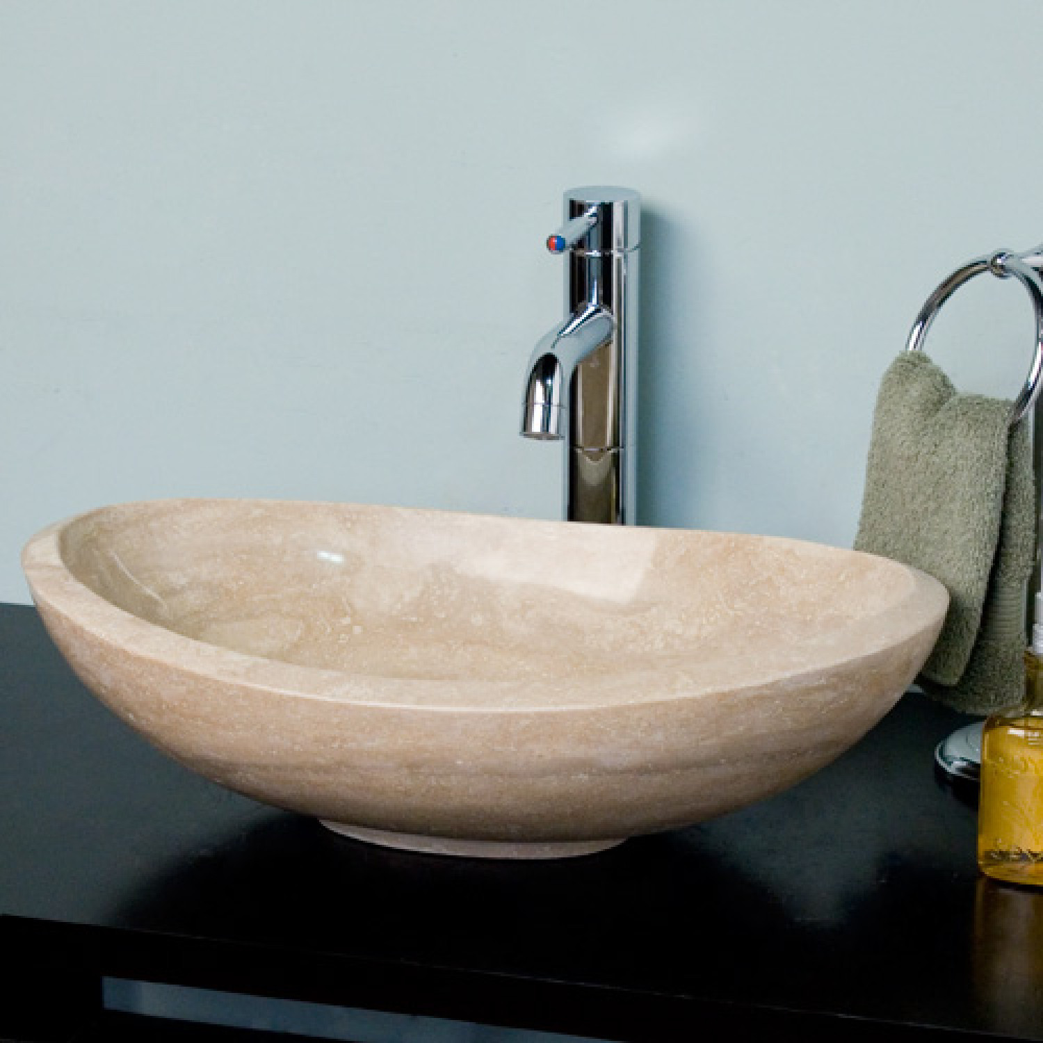 Best ideas about Vessel Bathroom Sinks
. Save or Pin Curved Oval Polished Beige Travertine Platform Vessel Sink Now.