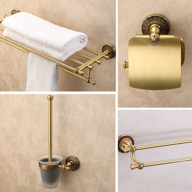 Best ideas about Vintage Bathroom Accessory
. Save or Pin High End Antique Brass Carved 4 set Bathroom Accessory Sets Now.