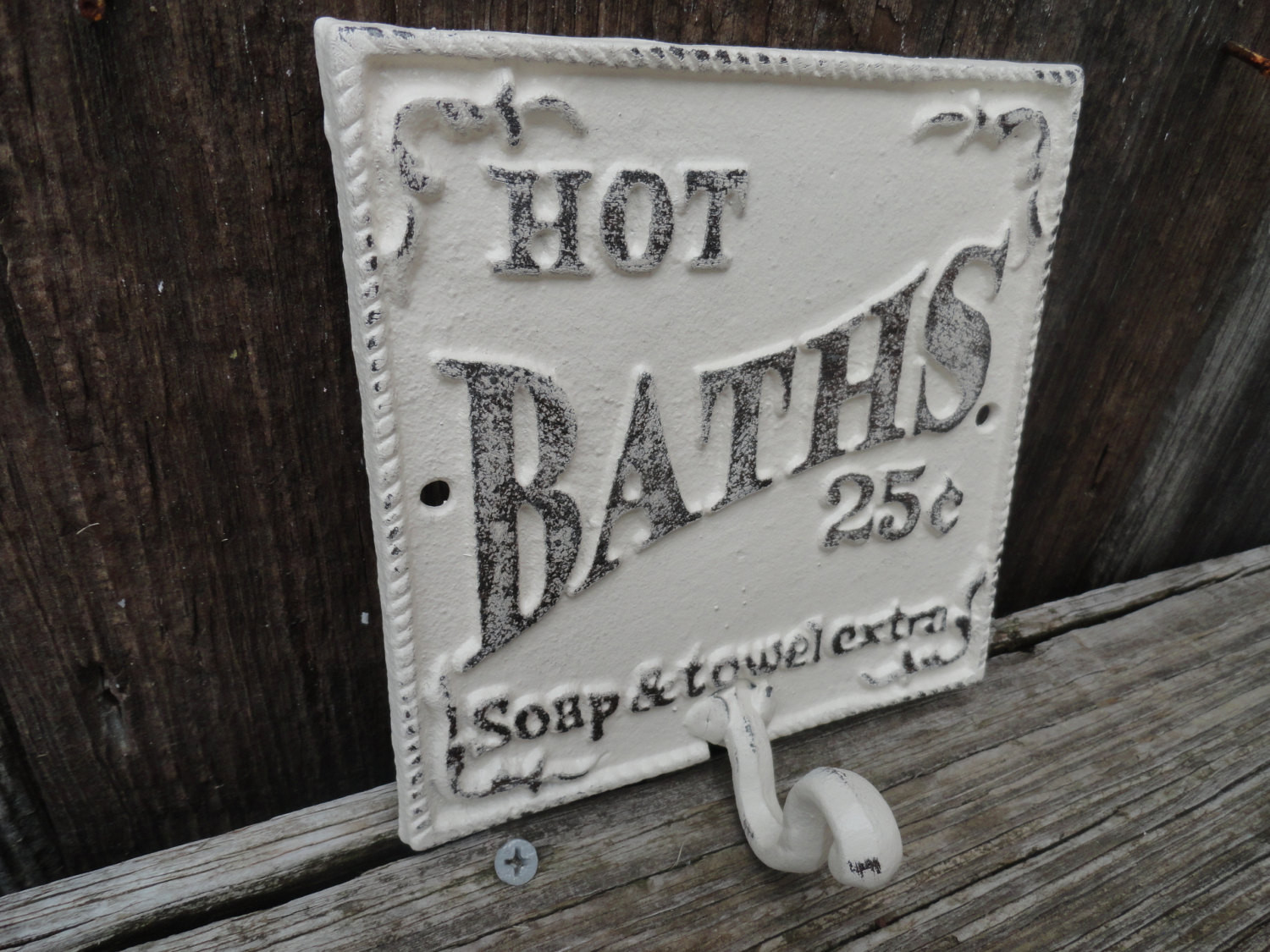 Best ideas about Vintage Bathroom Signs
. Save or Pin Antique White Hot Bath Sign Wall Hook Bathroom Hand Towel Now.