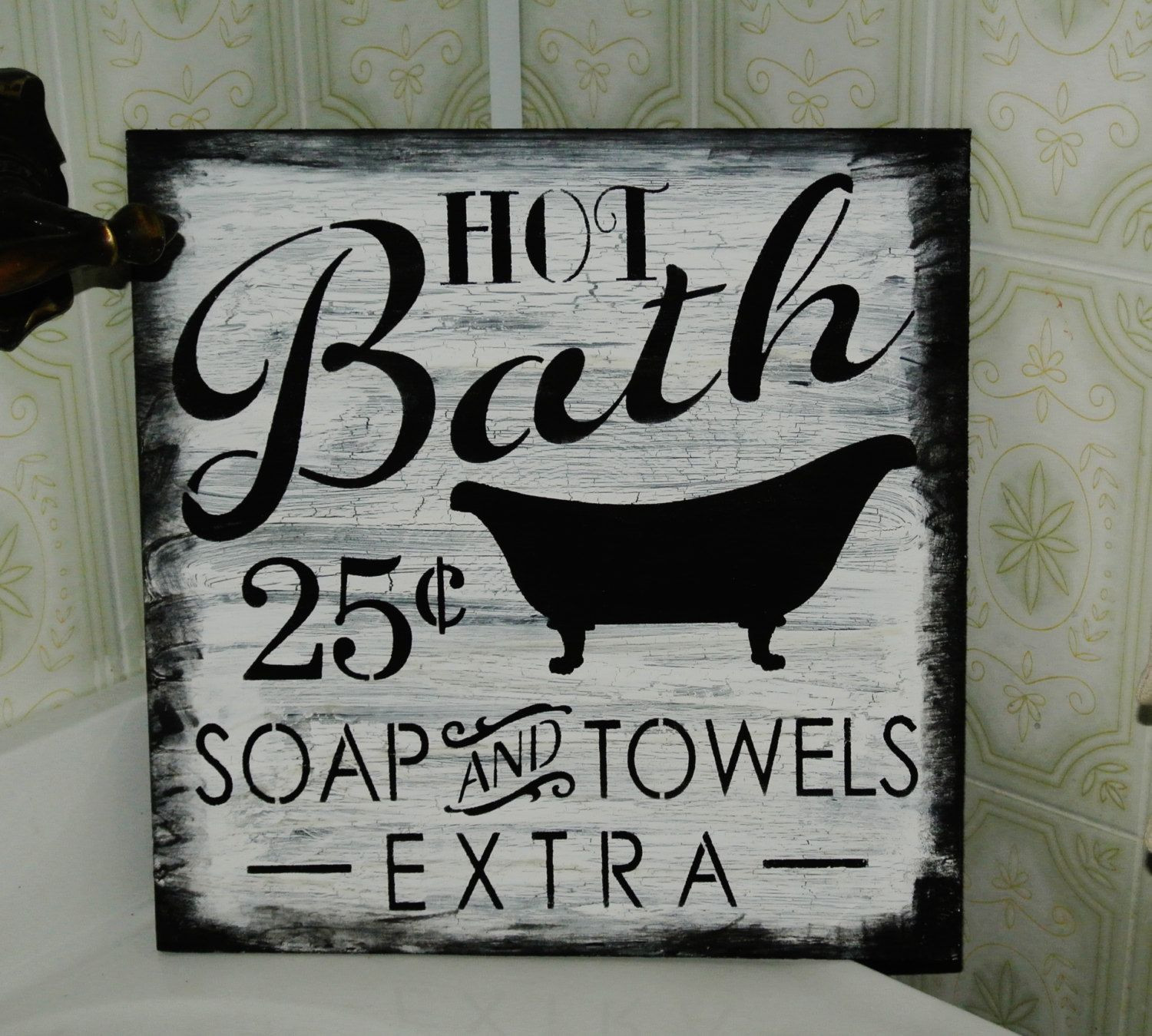 Best ideas about Vintage Bathroom Signs
. Save or Pin Bath Sign Hot bath 25 cents white and black bathroom Now.