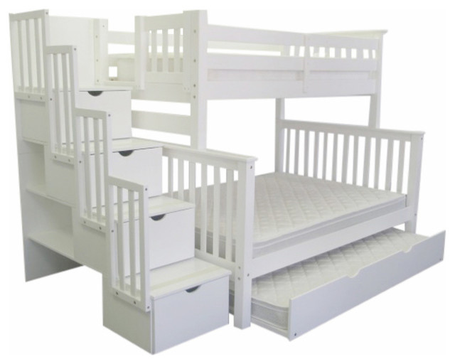 Best ideas about White Twin Over Full Bunk Bed With Stairs
. Save or Pin Bunk Beds Twin over Full Stairway White and Trundle Now.