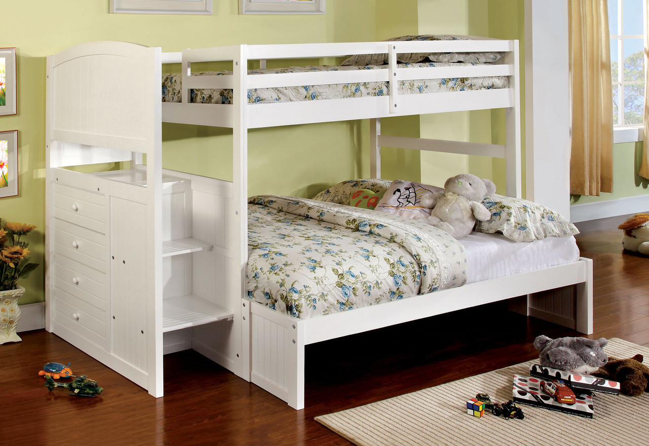 Best ideas about White Twin Over Full Bunk Bed With Stairs
. Save or Pin Paloma White Twin Over Full Bunk Bed with Steps Now.