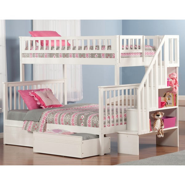 Best ideas about White Twin Over Full Bunk Bed With Stairs
. Save or Pin Shop Woodland Staircase Bunk Bed Twin over Full with Flat Now.