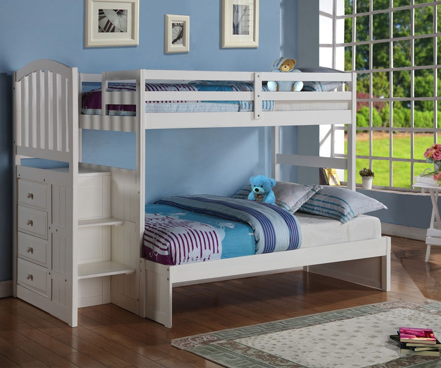 Best ideas about White Twin Over Full Bunk Bed With Stairs
. Save or Pin Donco Arch Twin over Full Stair Stepper Bunk Bed White Now.
