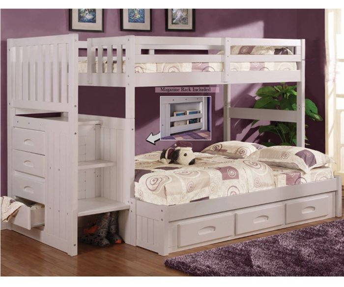 Best ideas about White Twin Over Full Bunk Bed With Stairs
. Save or Pin Discovery World Furniture White Twin Full staircase bunk Now.