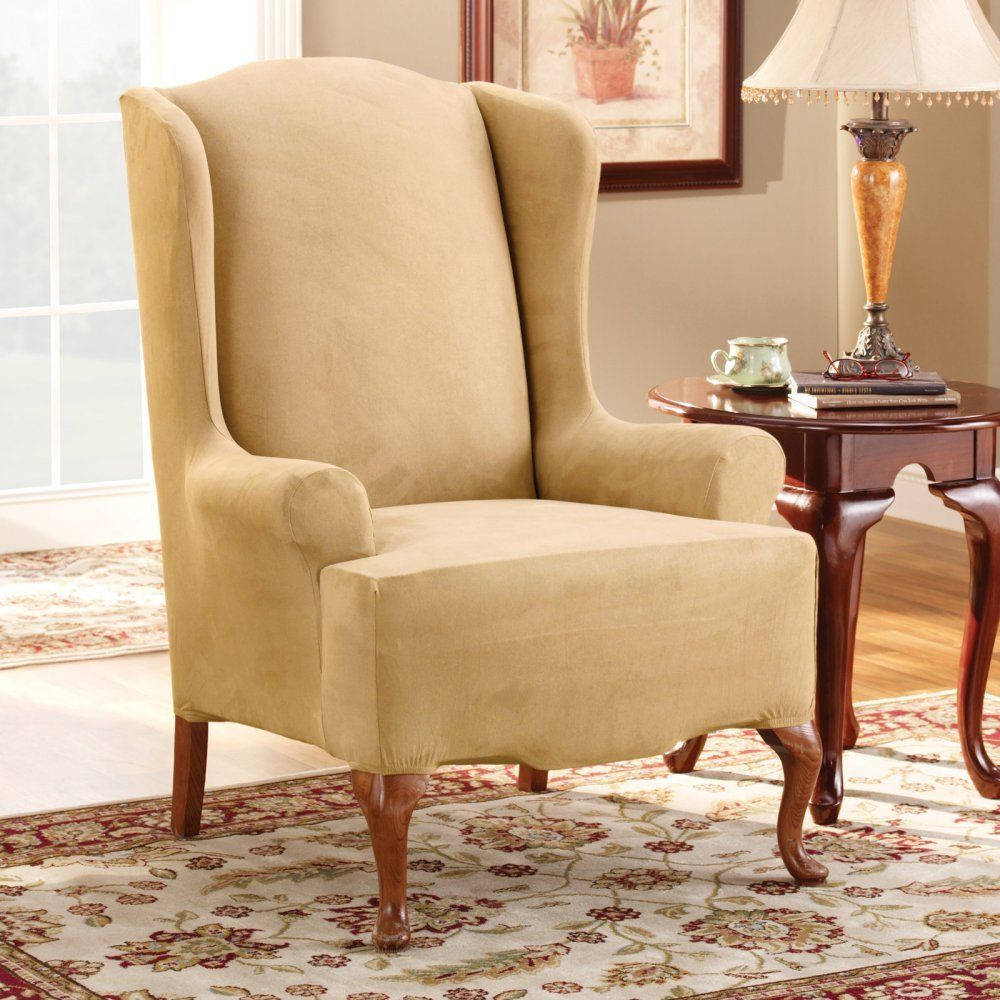 Best ideas about Wing Chair Slipcover
. Save or Pin Sure Fit Stretch Suede T Cushion Wing Chair Slipcover Now.
