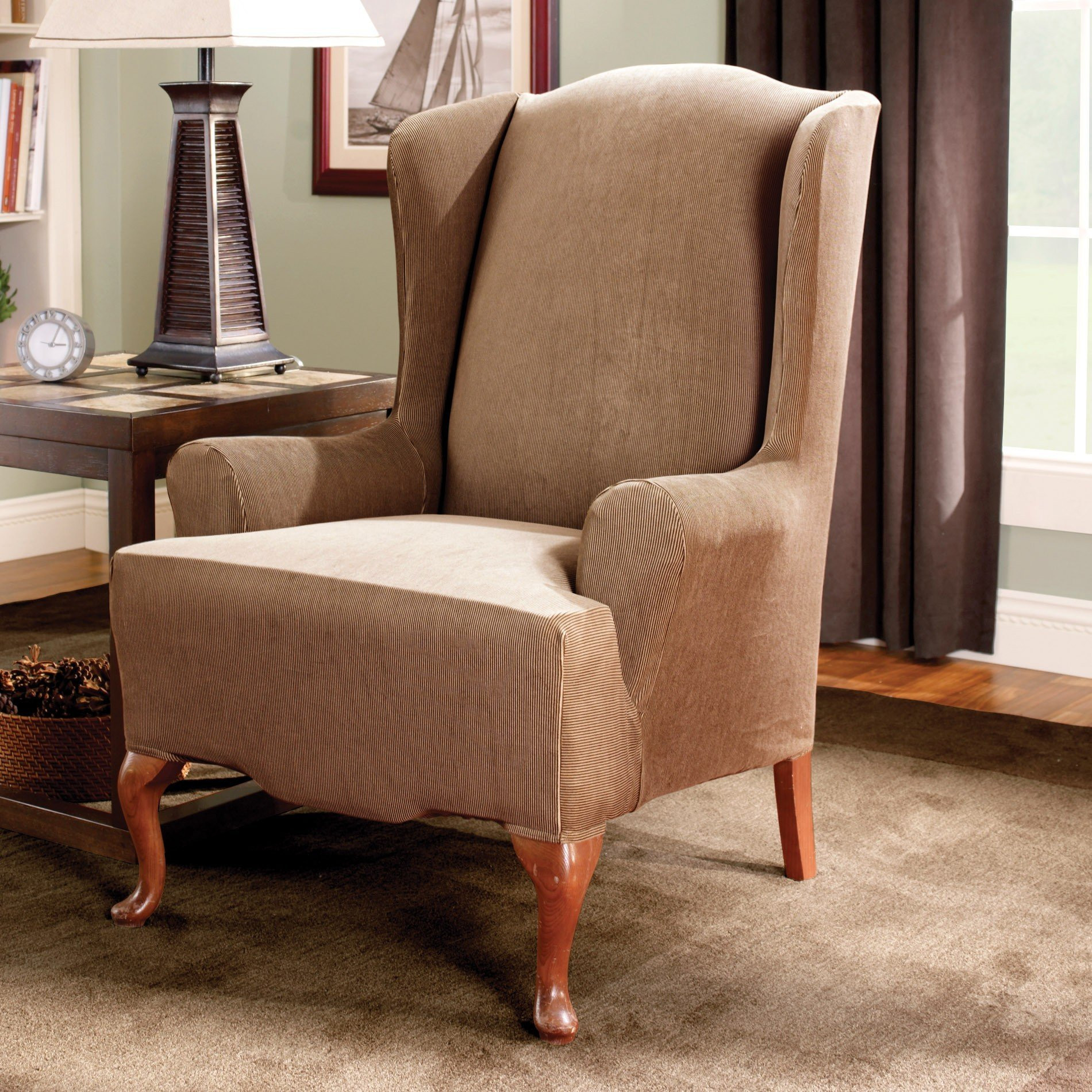 Best ideas about Wingback Chair Slipcovers
. Save or Pin Sure Fit Stretch Stripe Wingback Chair T Cushion Slipcover Now.
