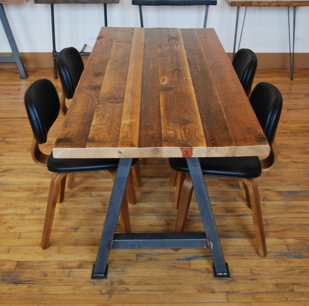 Best ideas about Wood Dining Table Legs
. Save or Pin Dining Table with reclaimed wood top and steel A frame legs in Now.