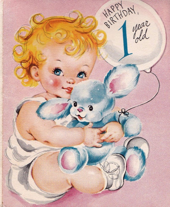 Best ideas about 1 Year Old Birthday Card
. Save or Pin Vintage 1950s Happy Birthday 1 Year Old Greetings Card B9 Now.