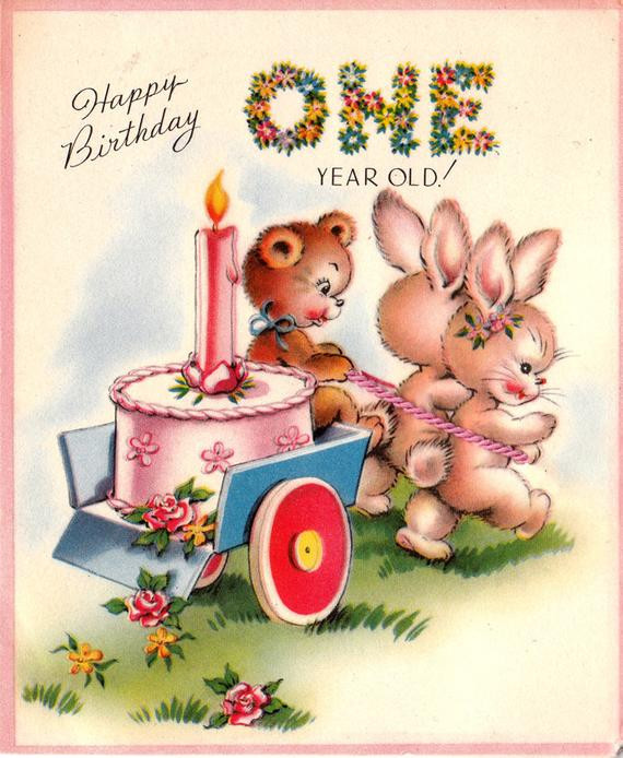Best ideas about 1 Year Old Birthday Card
. Save or Pin Vintage 1951Happy Birthday e Year Old Greetings Card B66 Now.