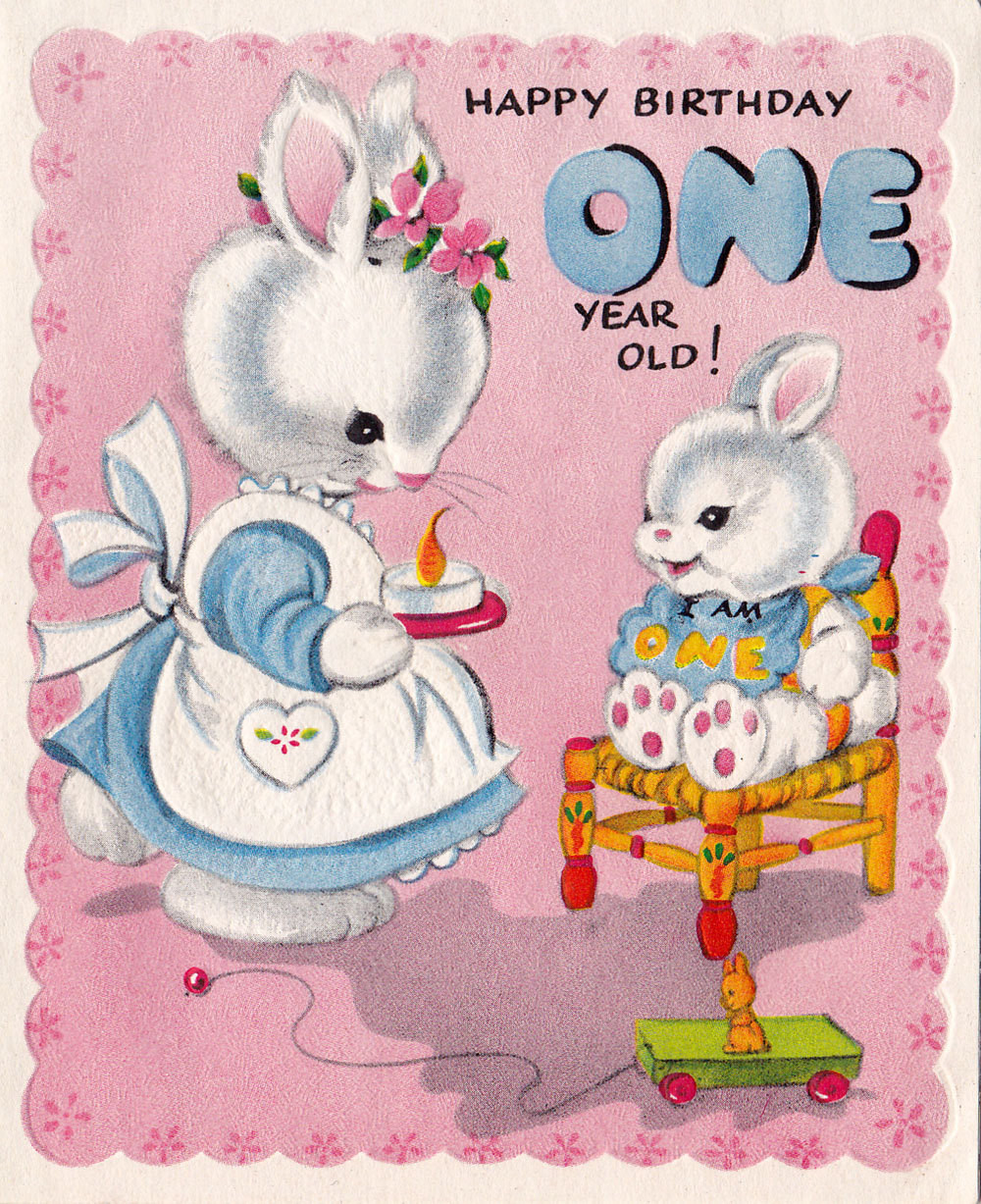 Best ideas about 1 Year Old Birthday Card
. Save or Pin Vintage 1950s Happy Birthday 1 Year Old Greeting Card 01 Now.