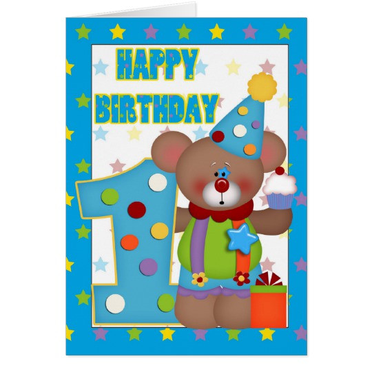 Best ideas about 1 Year Old Birthday Card
. Save or Pin Happy Birthday 1 year old Clown Bear Card Now.