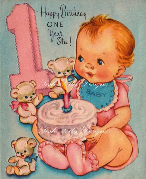 Best ideas about 1 Year Old Birthday Card
. Save or Pin Happy Birthday e Year Old Vintage Digital Download Now.