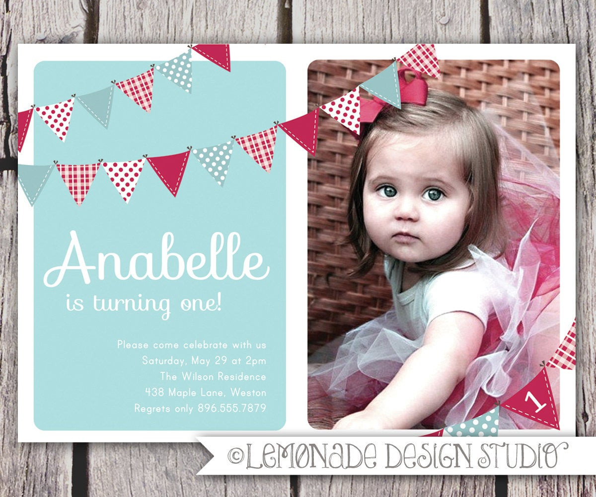 Best ideas about 1 Year Old Birthday Invitations
. Save or Pin First Birthday Invitation Bunting Flags Banner Printable Now.