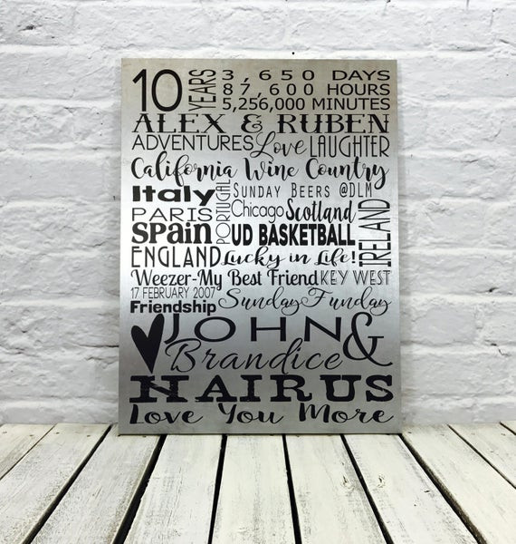 Best ideas about 10 Year Anniversary Gift Ideas For Him
. Save or Pin 10 year anniversary t for him metal wall art tin Now.
