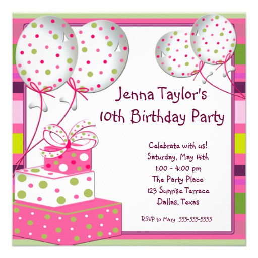Best ideas about 10th Birthday Invitations
. Save or Pin Pink Balloons Presents Girls Birthday Party 5 25x5 25 Now.