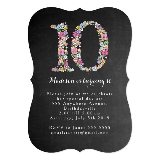 Best ideas about 10th Birthday Invitations
. Save or Pin Chalkboard Girls Floral 10th Birthday Party Invite Now.