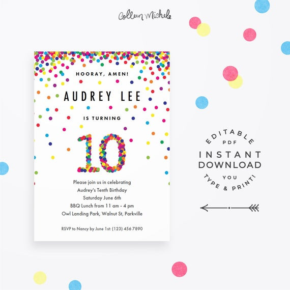 Best ideas about 10th Birthday Invitations
. Save or Pin Rainbow 10th Birthday Party Invitation Instant Download Now.