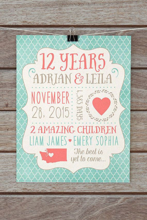 Best ideas about 12 Year Anniversary Gift Ideas
. Save or Pin ANY Year Anniversary Gift Customized Wedding Anniversary Now.