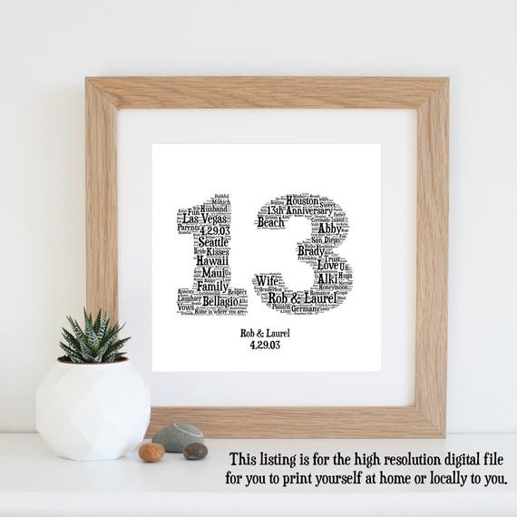 Best ideas about 13Th Anniversary Gift Ideas
. Save or Pin Personalised 13th ANNIVERSARY GIFT Word Art by WordlyDesigns Now.