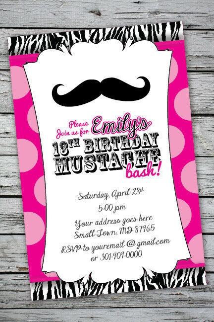 Best ideas about 13th Birthday Invitations
. Save or Pin MUSTACHE BASH Zebra Print Invitation 13th Birthday Party Now.