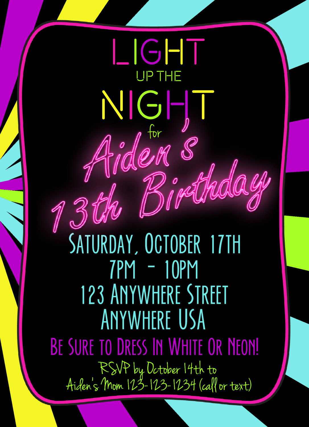 Best ideas about 13th Birthday Invitations
. Save or Pin Neon 13th Birthday Invitation Glow Party Invitation Any Now.