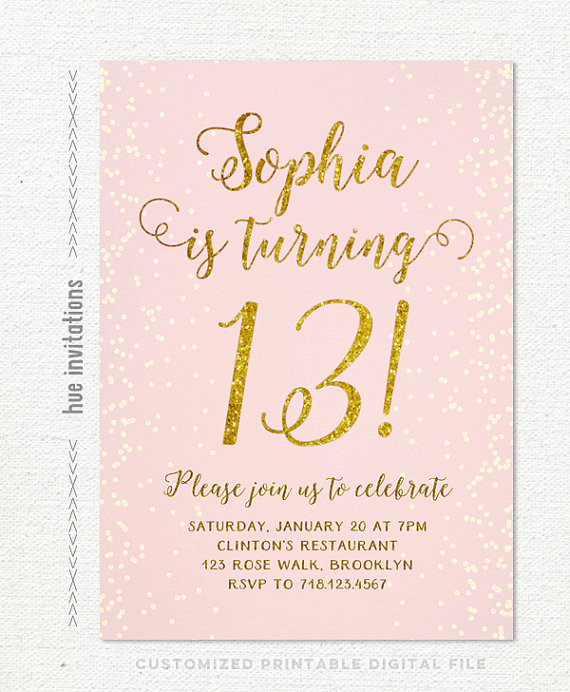 Best ideas about 13th Birthday Invitations
. Save or Pin 13th birthday invitation for girl pink gold teen birthday Now.
