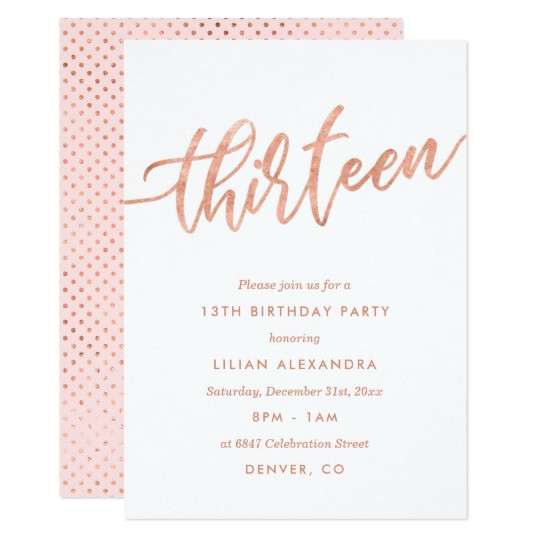 Best ideas about 13th Birthday Invitations
. Save or Pin Rose Gold 13th Birthday Invitation Faux Foil Now.