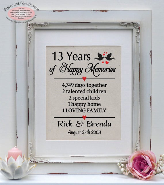Best ideas about 13Th Wedding Anniversary Gift Ideas
. Save or Pin 13th wedding anniversary t 13 years by PepperandBlueDesigns Now.