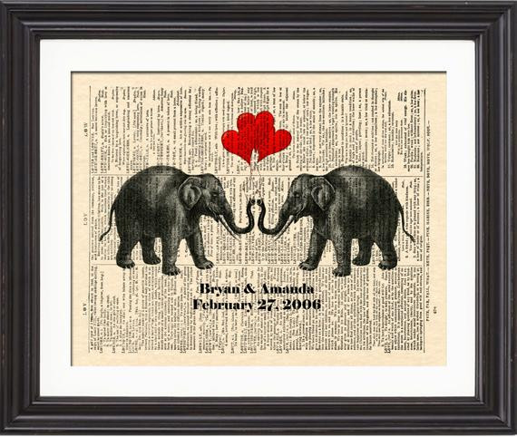 Best ideas about 14Th Anniversary Gift Ideas
. Save or Pin Elephant Love Art Print Names and Date Art by WordsandMusicArt Now.