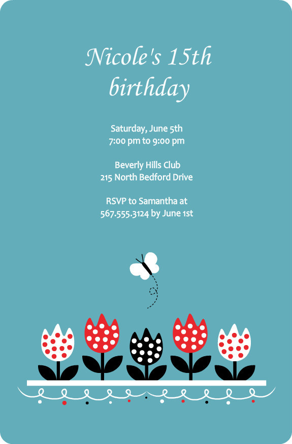 Best ideas about 15th Birthday Party Invitations
. Save or Pin Teens Birthday Party Invitations Blue and Red Tulips Now.