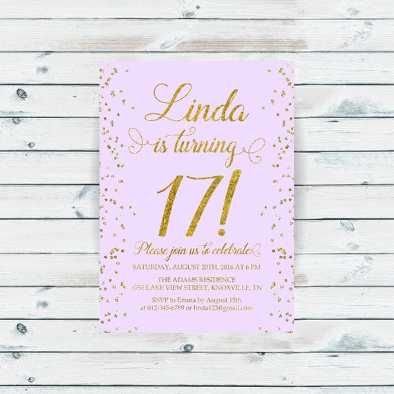 Best ideas about 17th Birthday Invitations
. Save or Pin 17th birthday invitation Seventeenth birthday Gold glitter Now.
