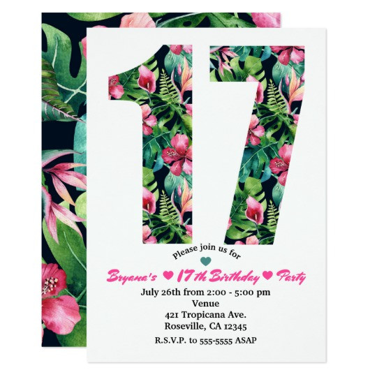 Best ideas about 17th Birthday Invitations
. Save or Pin Tropical Floral 17 17th Birthday Party Invitation Now.