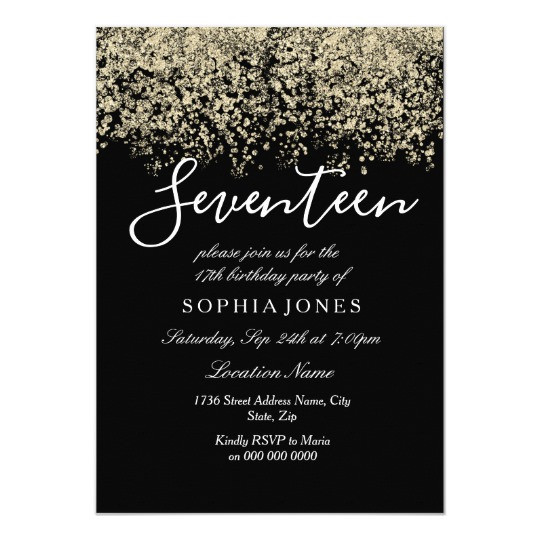 Best ideas about 17th Birthday Invitations
. Save or Pin Gold Glitter Confetti Black 17th birthday party Invitation Now.