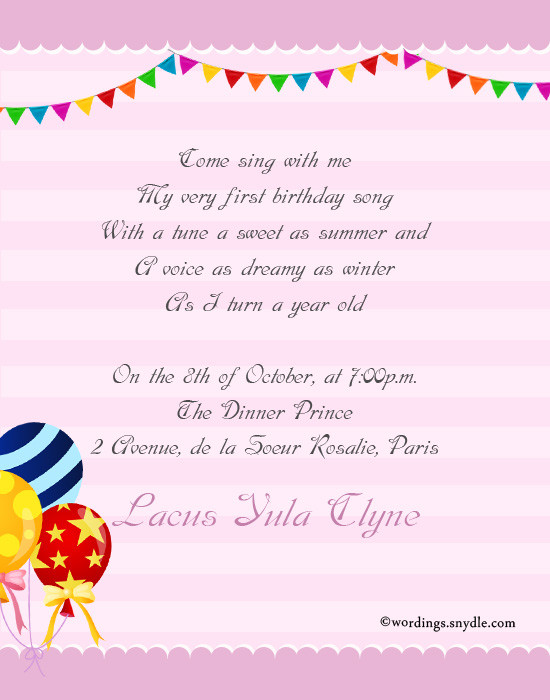 Best ideas about 1st Birthday Card Message
. Save or Pin 1st Birthday Party Invitation Wording Wordings and Messages Now.