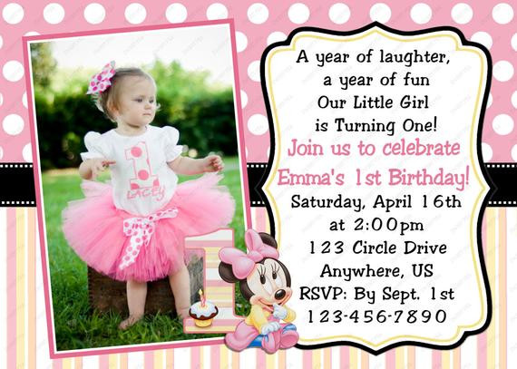 Best ideas about 1st Birthday Card Message
. Save or Pin Minnie Mouse Baby 1st First Birthday Invitation OR Thank you Now.